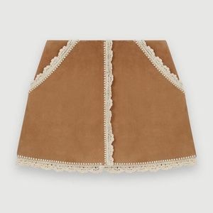 NEW Maje Suede Skirt Jicoti Crochet Trim size Small S